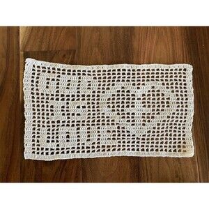 Handmade Crochet “ God Is Love” The Cross White Filet Doily